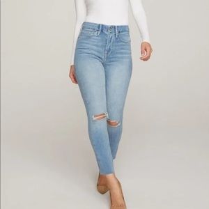 GOOD AMERICAN Good Waist Crop Raw Edge Skinny Jeans Distressed